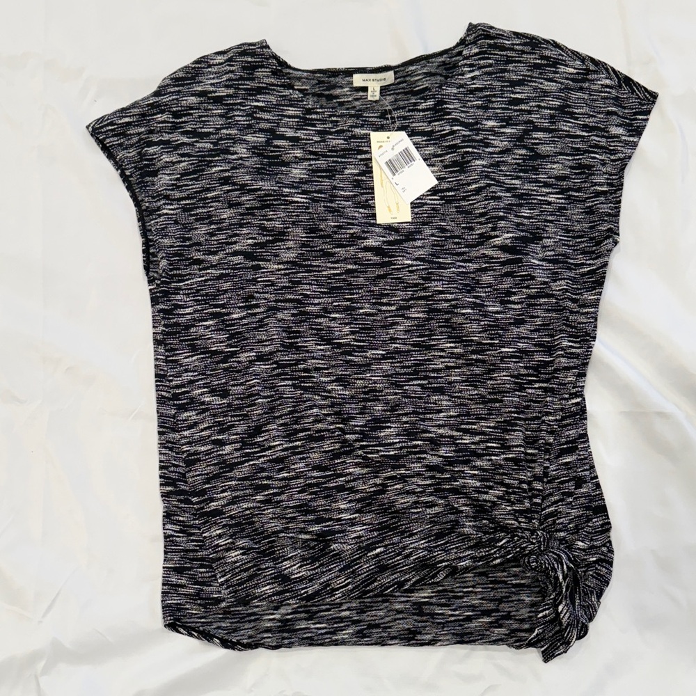 NWT Max Studio Black and White Top Cap Sleeve Tie Front Top-L